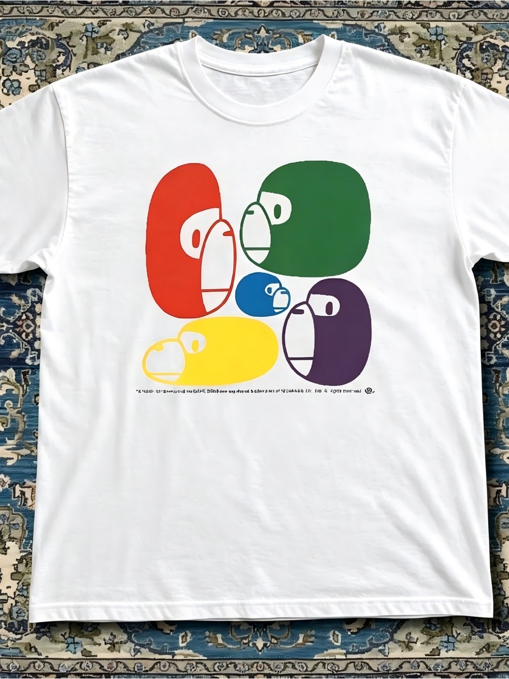 Colorful Multi Ape Head White Graphic Womens Mens T-shirt Unisex